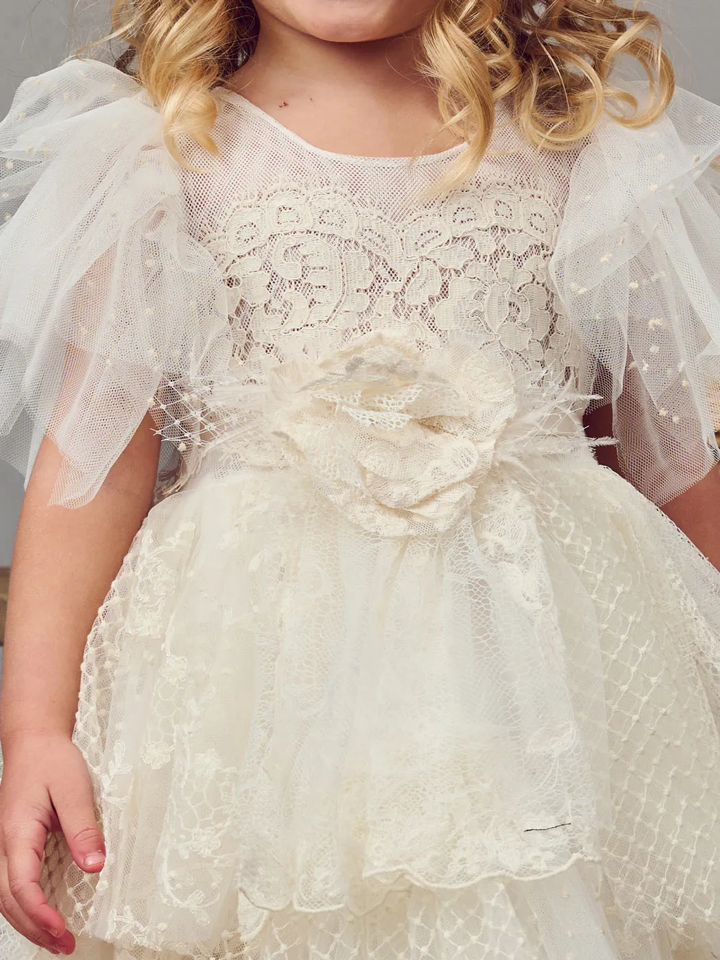 Baptism dress with lace and tulle - THETIS