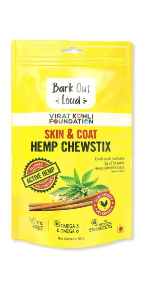 Bark Out Loud, Hemp Chicken Chewstix with Omega 3 & 6 Fatty Acids, for Healthy Skin & Coat for Dogs & Cats 100gm(Pack of 18)