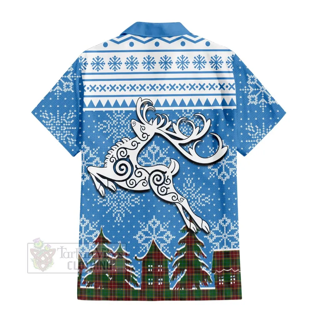 Baxter Clan Christmas Short Sleeve Button Shirt Celtic Reindeer Style