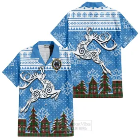 Baxter Clan Christmas Short Sleeve Button Shirt Celtic Reindeer Style