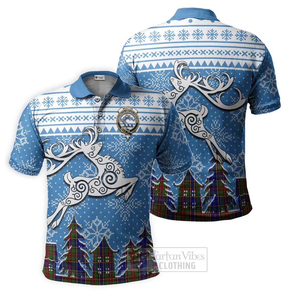 Beattie (Beatty) Clan Christmas Polo Shirt Celtic Reindeer Style