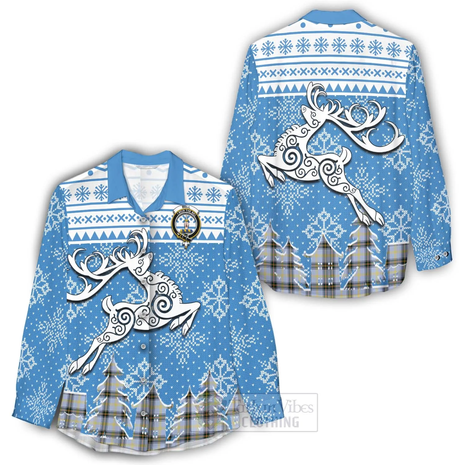 Bell Clan Christmas Women's Casual Shirt Celtic Reindeer Style