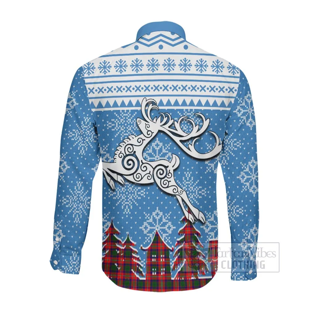 Belshes (Belsches) Clan Christmas Long Sleeve Button Shirt Celtic Reindeer Style