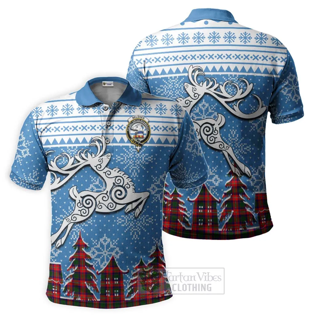 Belshes (Belsches) Clan Christmas Polo Shirt Celtic Reindeer Style