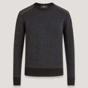 Belstaff Kerrigan Crewneck Sweater Houndstooth Black Charcoal