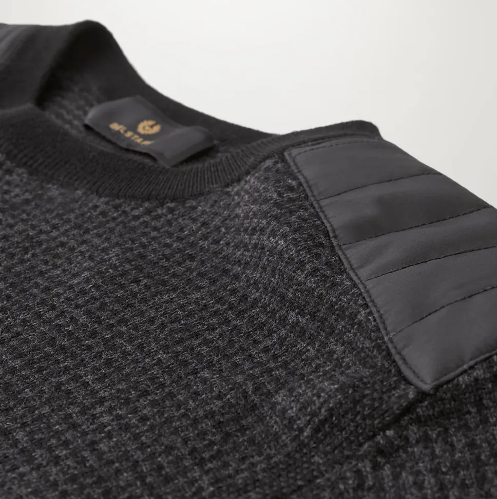 Belstaff Kerrigan Crewneck Sweater Houndstooth Black Charcoal