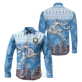 Bethune Clan Christmas Long Sleeve Button Shirt Celtic Reindeer Style