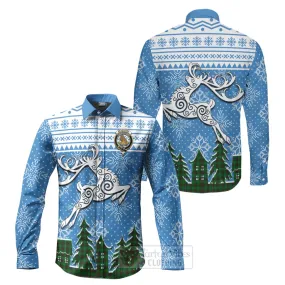 Beveridge Clan Christmas Long Sleeve Button Shirt Celtic Reindeer Style