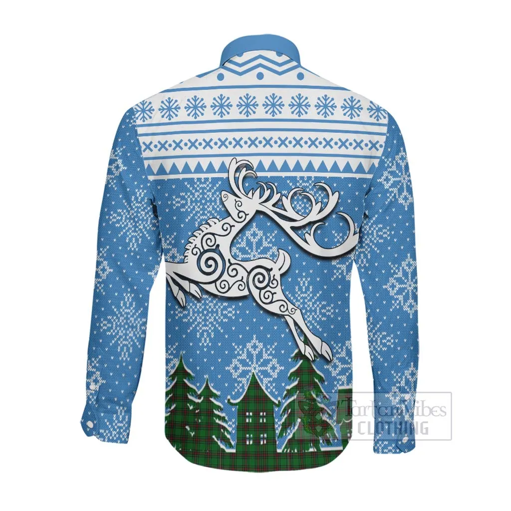 Beveridge Clan Christmas Long Sleeve Button Shirt Celtic Reindeer Style