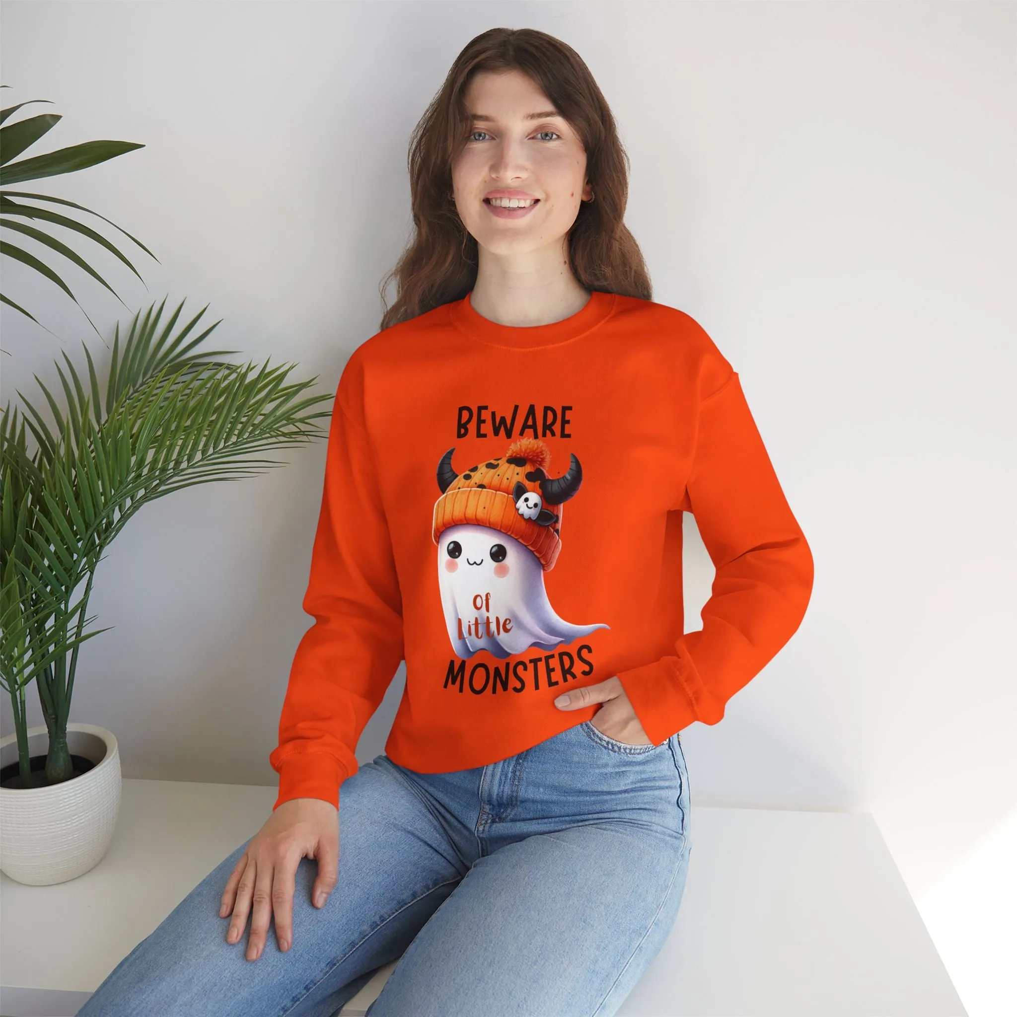 Beware Of Little Monsters Sweatshirt, Happy Halloween Sweatshirt - Unisex Heavy Blend Crewneck, Halloween Sweatshirt, Cute Spooky Ghost sweatshirt.