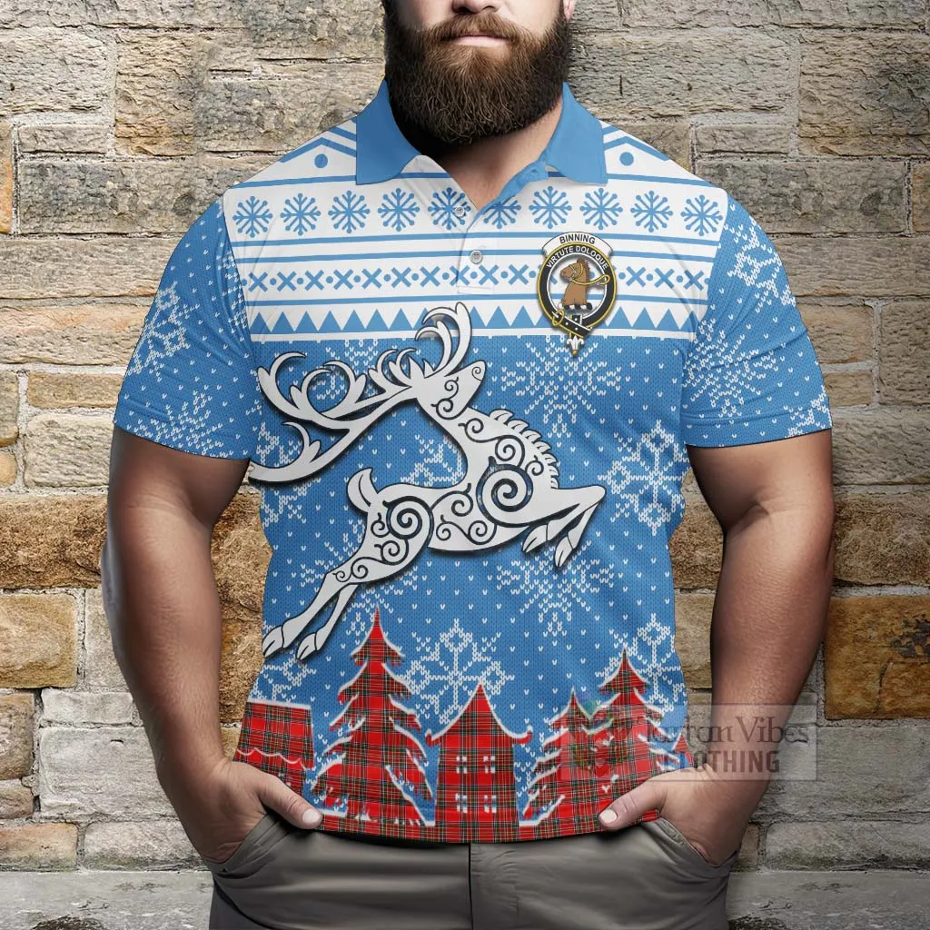 Binning Clan Christmas Polo Shirt Celtic Reindeer Style