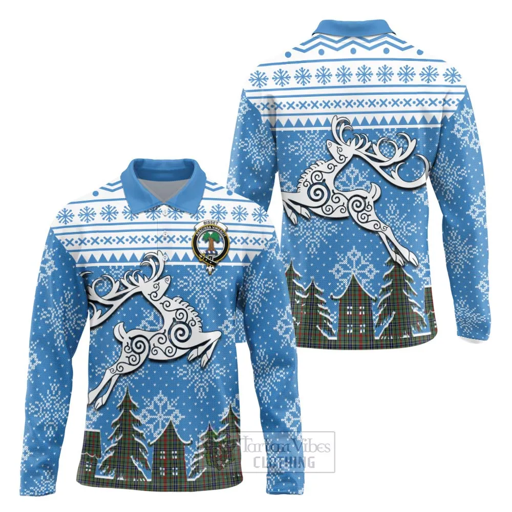 Bisset Clan Christmas Long Sleeve Polo Shirt Celtic Reindeer Style