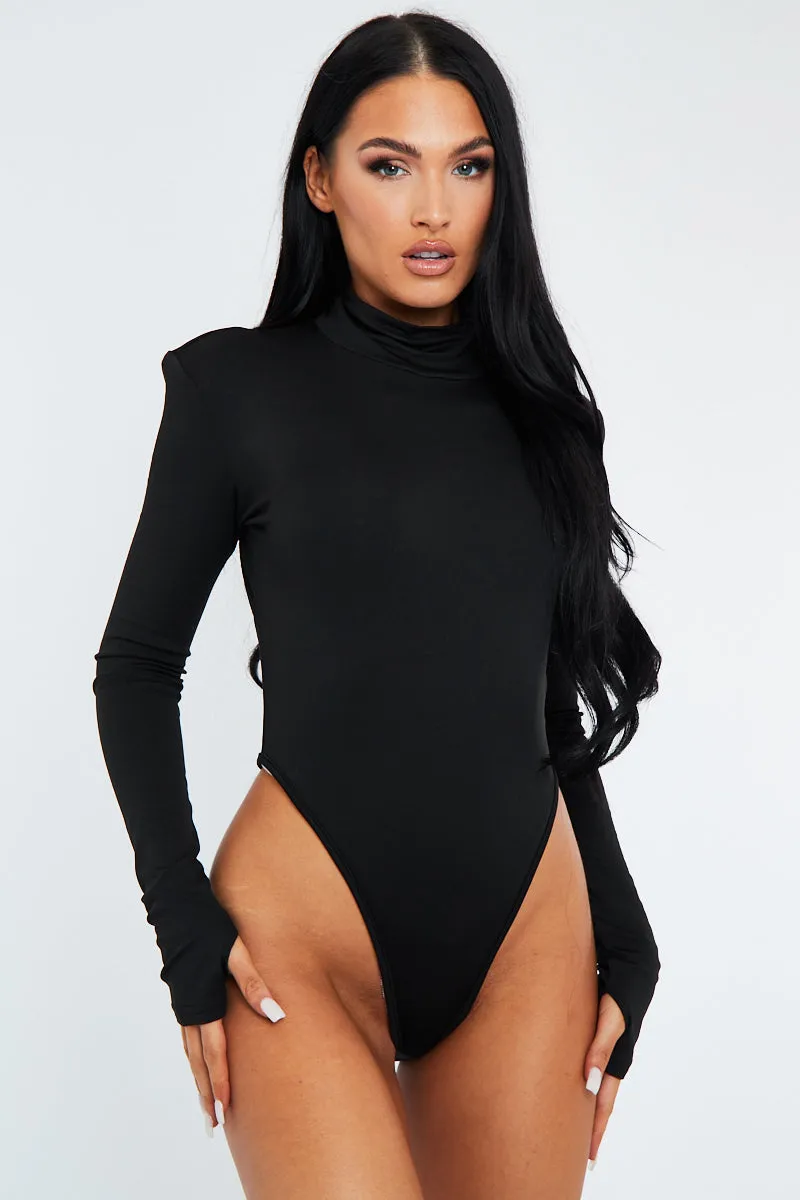 Black Backless High Neck Bodysuit - Tilli