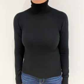 Black Cashmere Polo Neck Jumper Medium Slim