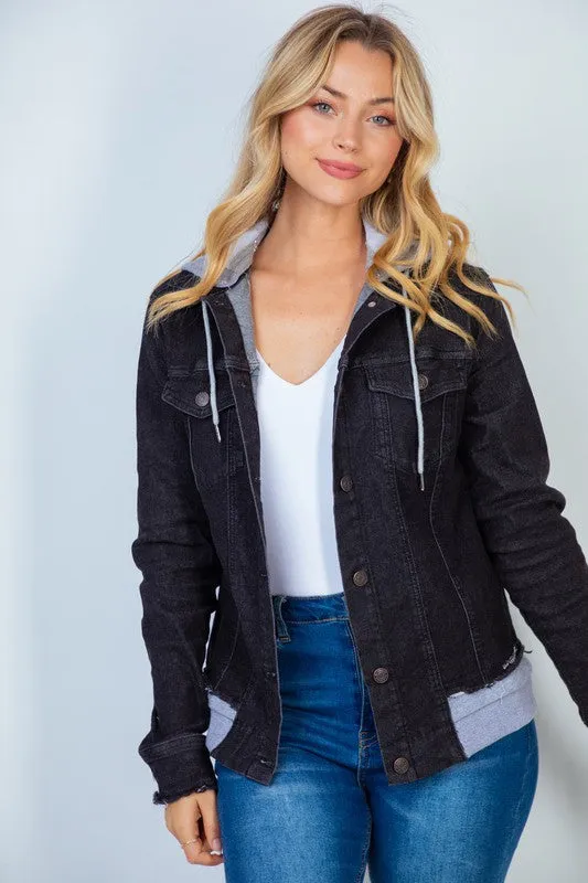 Black Denim Jacket w/ Hood - White Birch