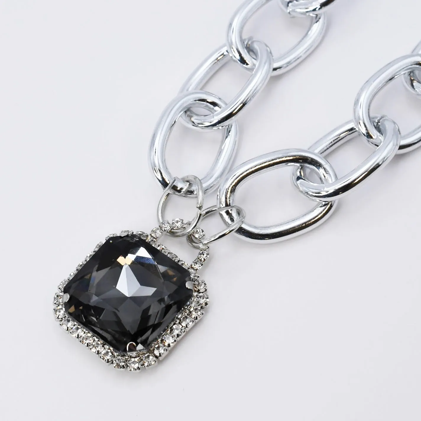 Black Glamour Chunk Necklace Silver