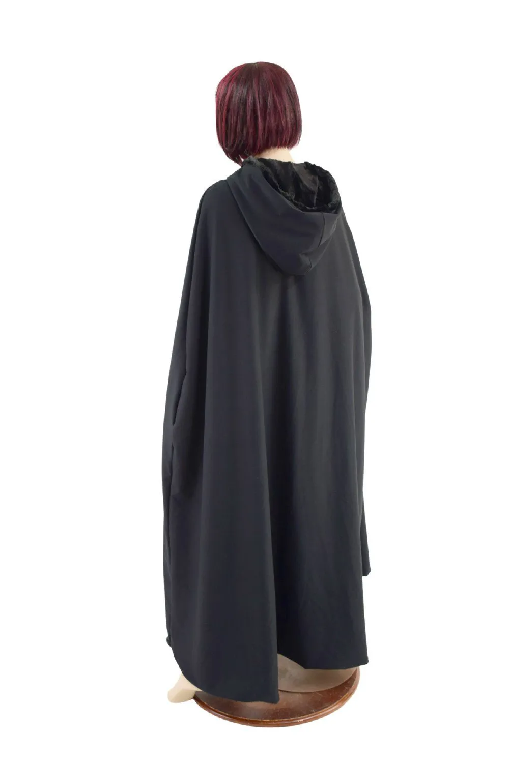 Black Minky Faux Fur Full Length Hooded Cape