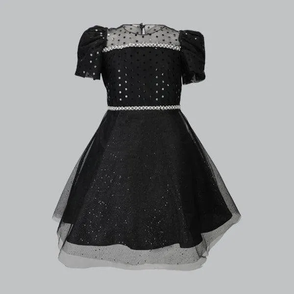 BLACK TULLE FLARE DRESS WITH HAIRBOW