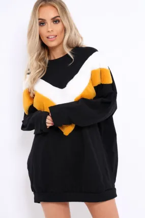 Black with Mustard and White Chevron Fur Jumper Dress- Lula