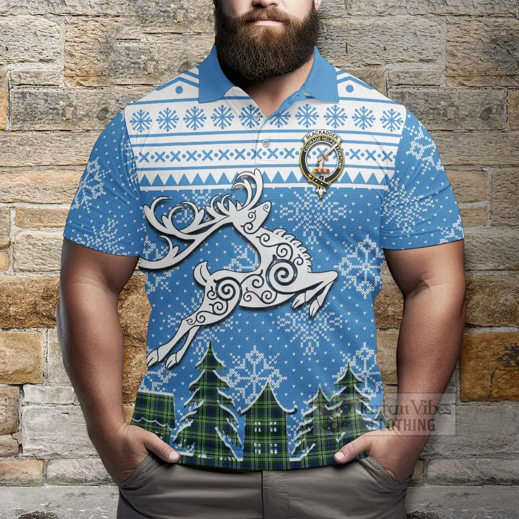 Blackadder Clan Christmas Polo Shirt Celtic Reindeer Style