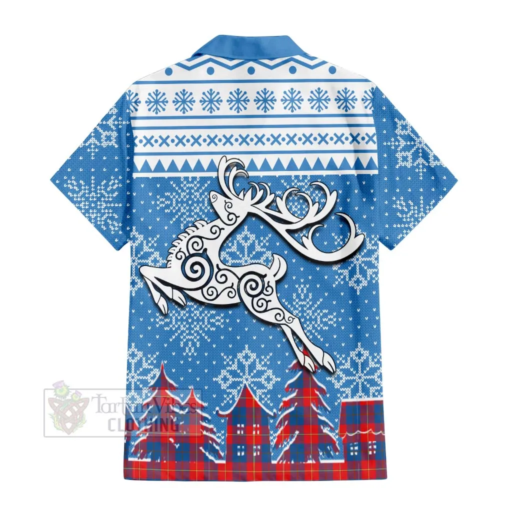 Blane Clan Christmas Short Sleeve Button Shirt Celtic Reindeer Style