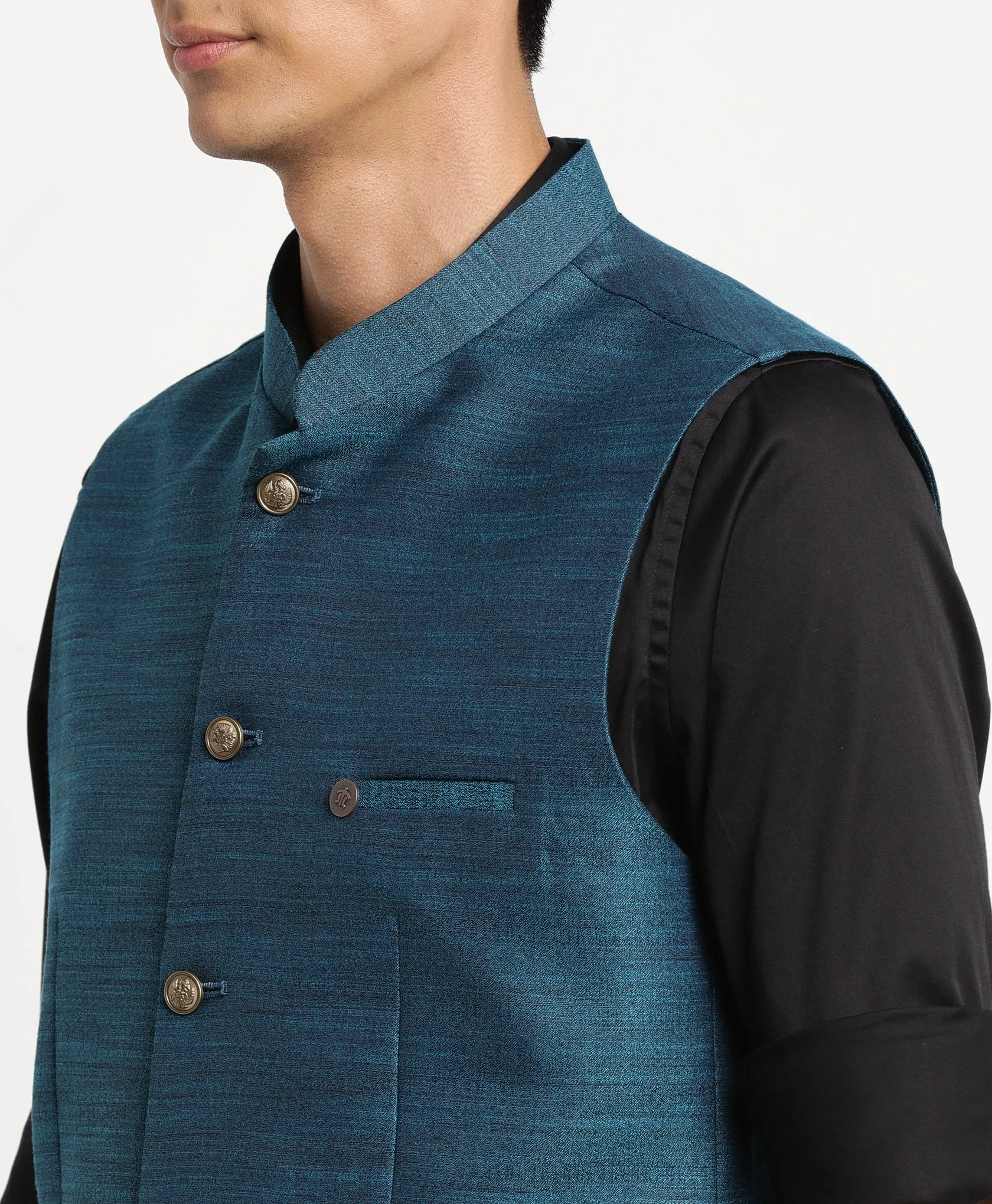 Blue Solid Nehru Jacket