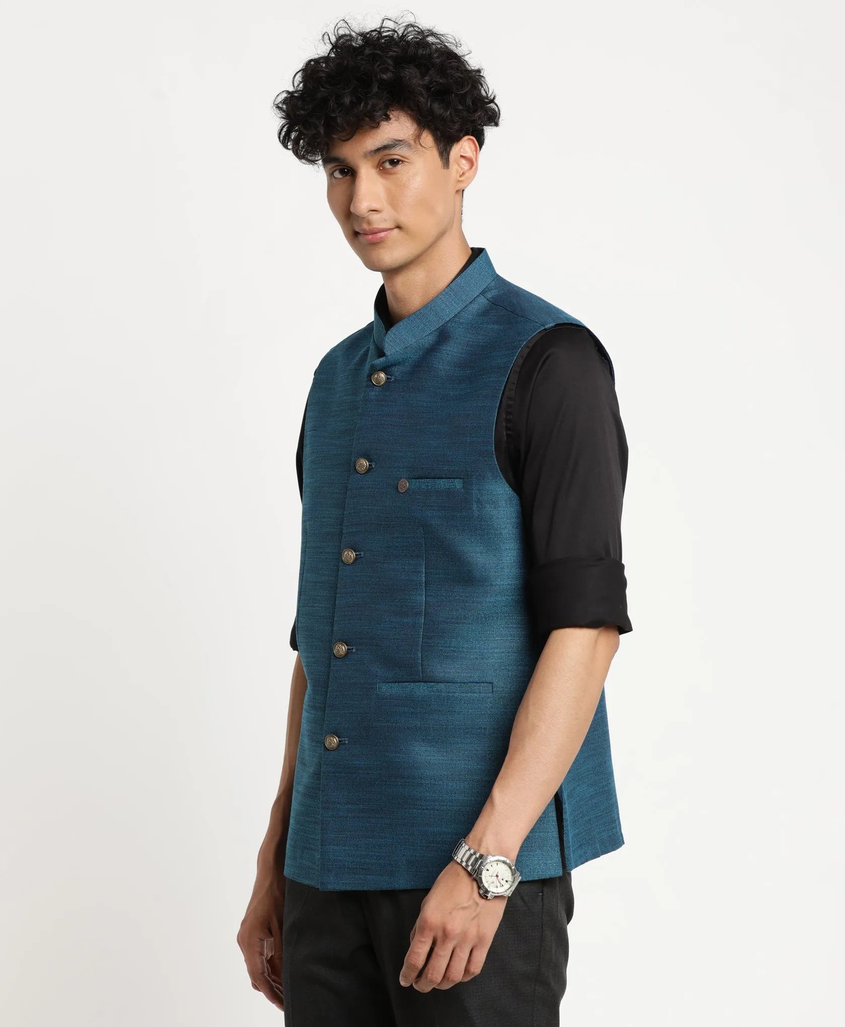 Blue Solid Nehru Jacket