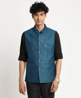 Blue Solid Nehru Jacket