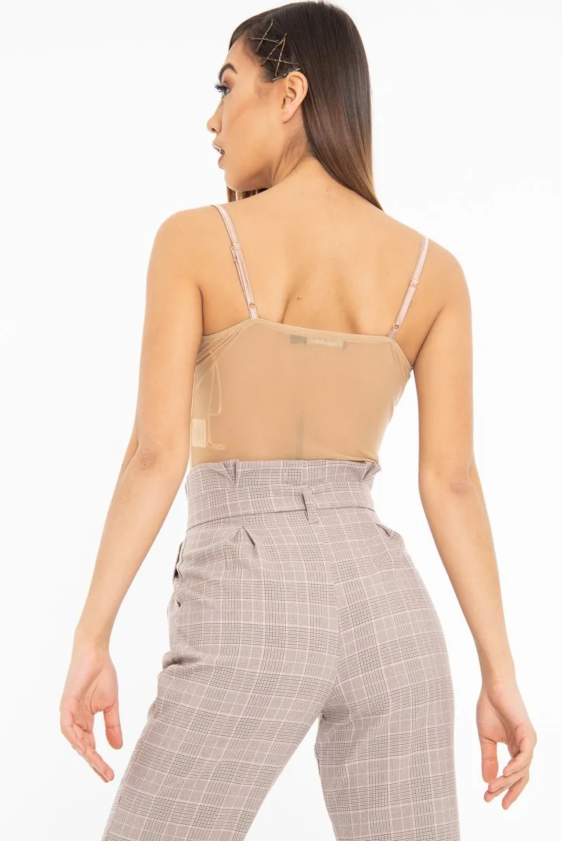 Blush Mesh Satin Cup Stripe Detail Bodysuit - Valencia