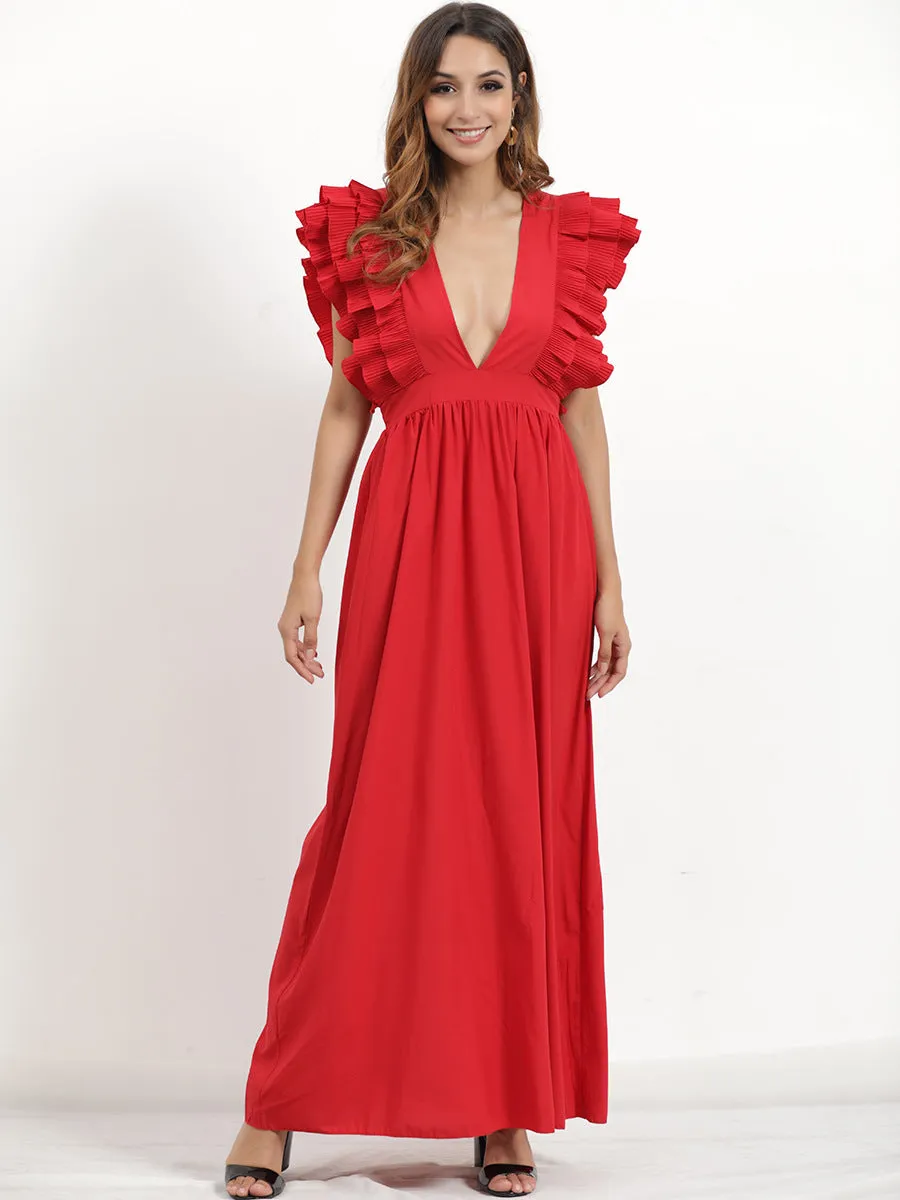 Bodhi Tiered Ruffle Maxi Dress - Wine