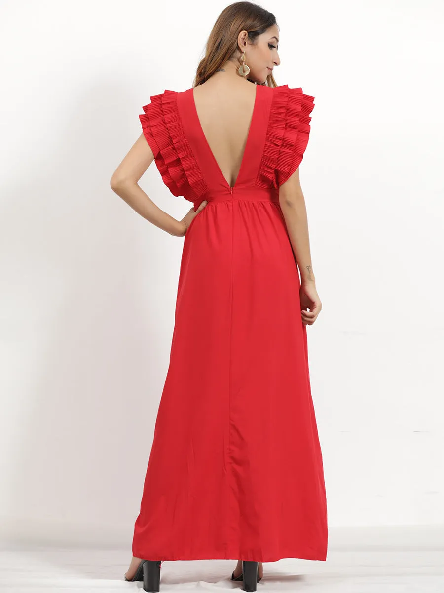 Bodhi Tiered Ruffle Maxi Dress - Wine