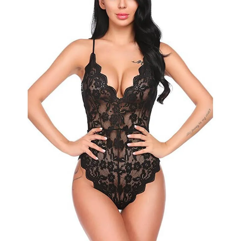 Bodysuit Floral Lace (Black) - Large