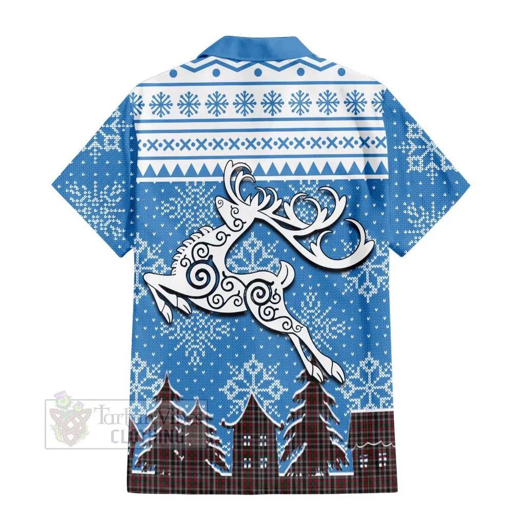 Borthwick Clan Christmas Short Sleeve Button Shirt Celtic Reindeer Style