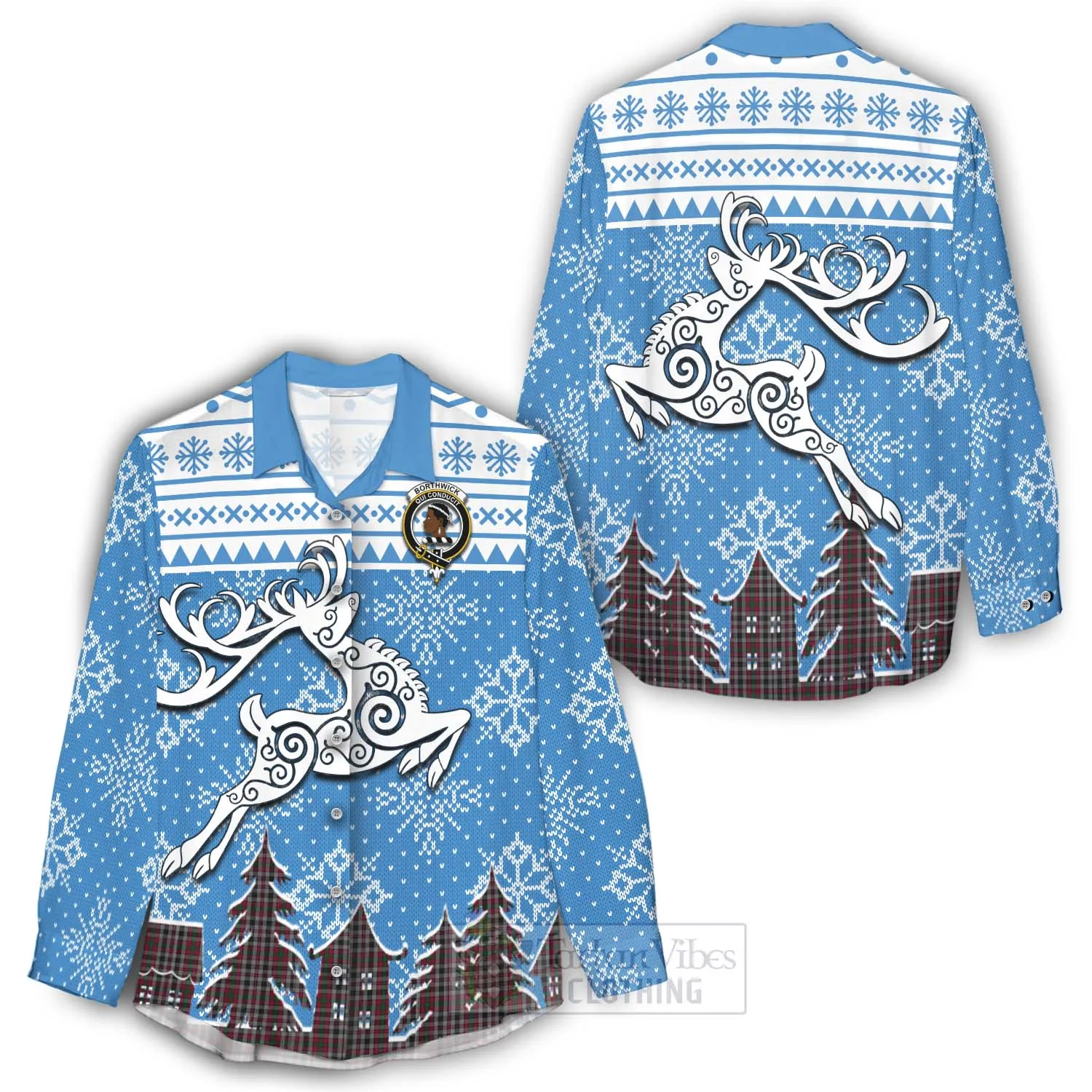 Borthwick Clan Christmas Women's Casual Shirt Celtic Reindeer Style