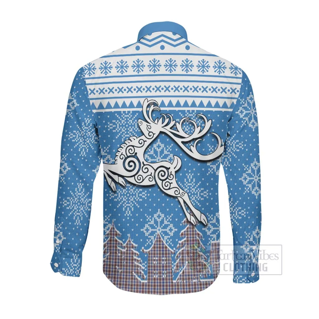 Boswell Clan Christmas Long Sleeve Button Shirt Celtic Reindeer Style