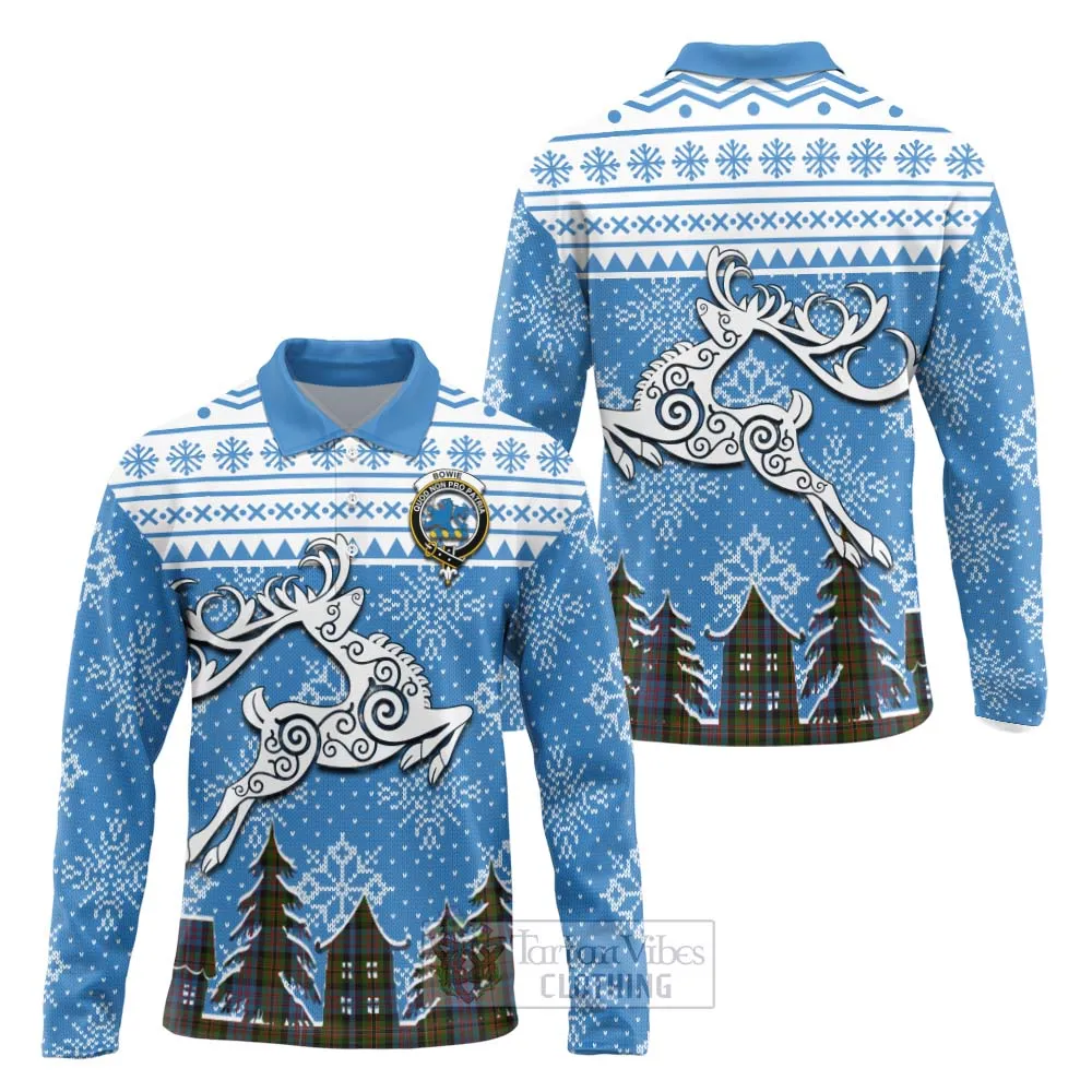 Bowie Clan Christmas Long Sleeve Polo Shirt Celtic Reindeer Style