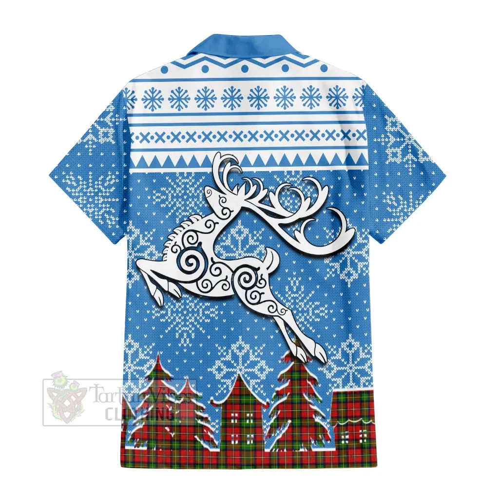 Boyd Clan Christmas Short Sleeve Button Shirt Celtic Reindeer Style