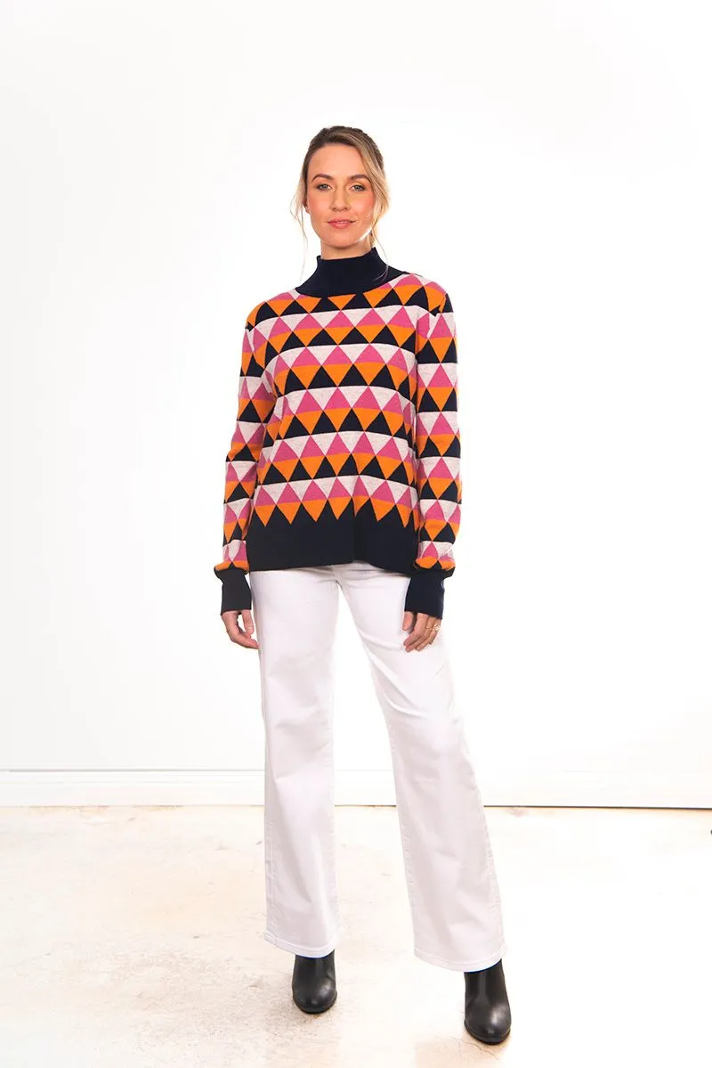 Bridge & Lord - Triangle Jacquard Pullover Papaya Combo