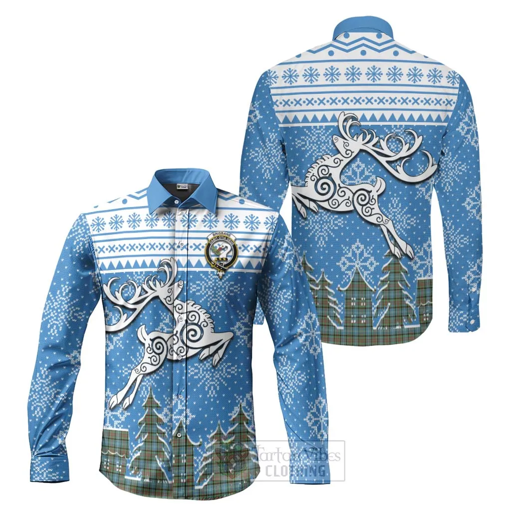 Brisbane Clan Christmas Long Sleeve Button Shirt Celtic Reindeer Style