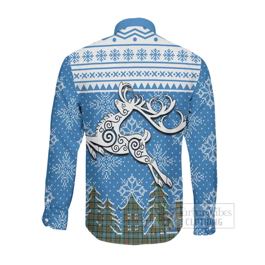 Brisbane Clan Christmas Long Sleeve Button Shirt Celtic Reindeer Style