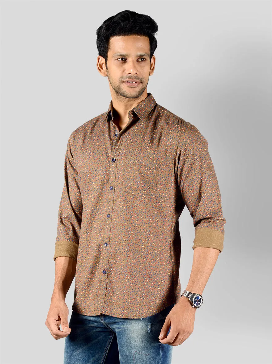 Bronze Brown Printed Slim Fit Casual Shirt | Greenfibre