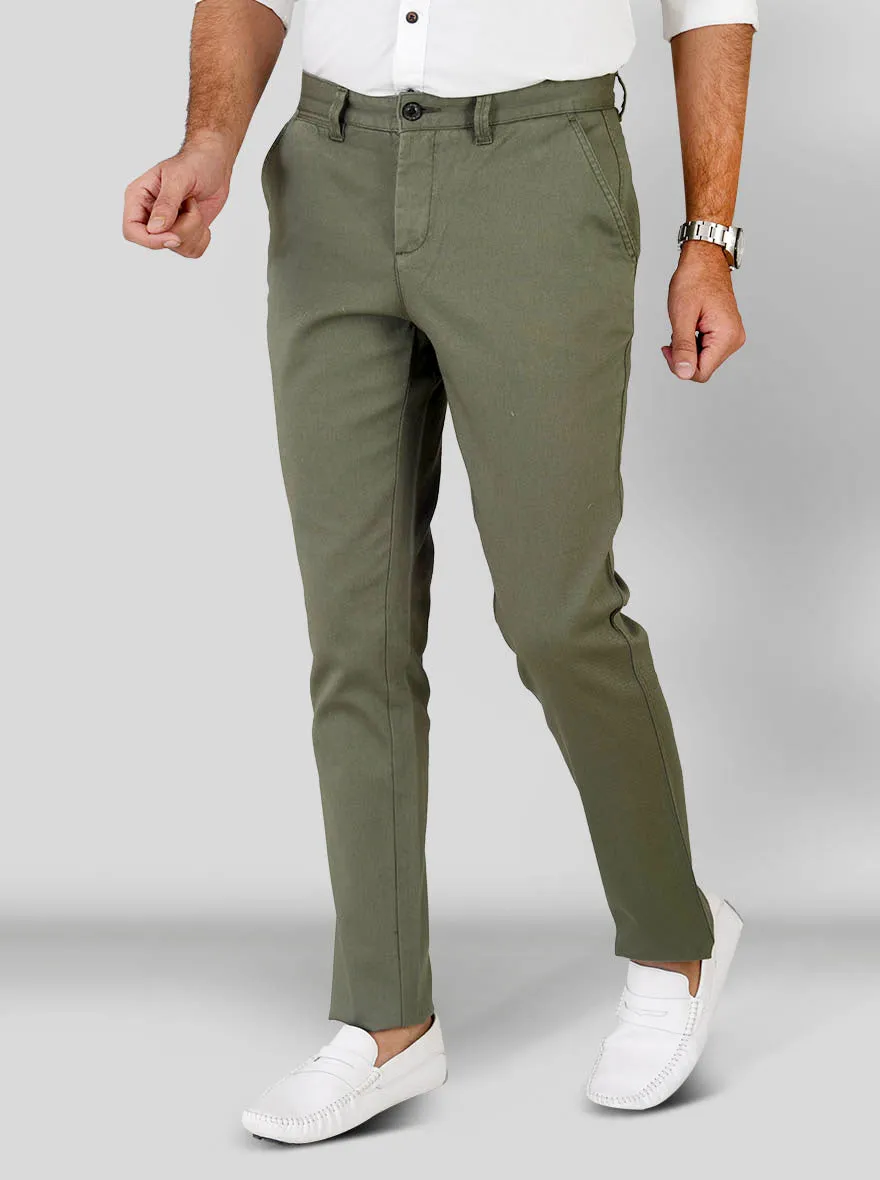 Bronze Green Self Textured Slim Fit Chinos | JadeBlue