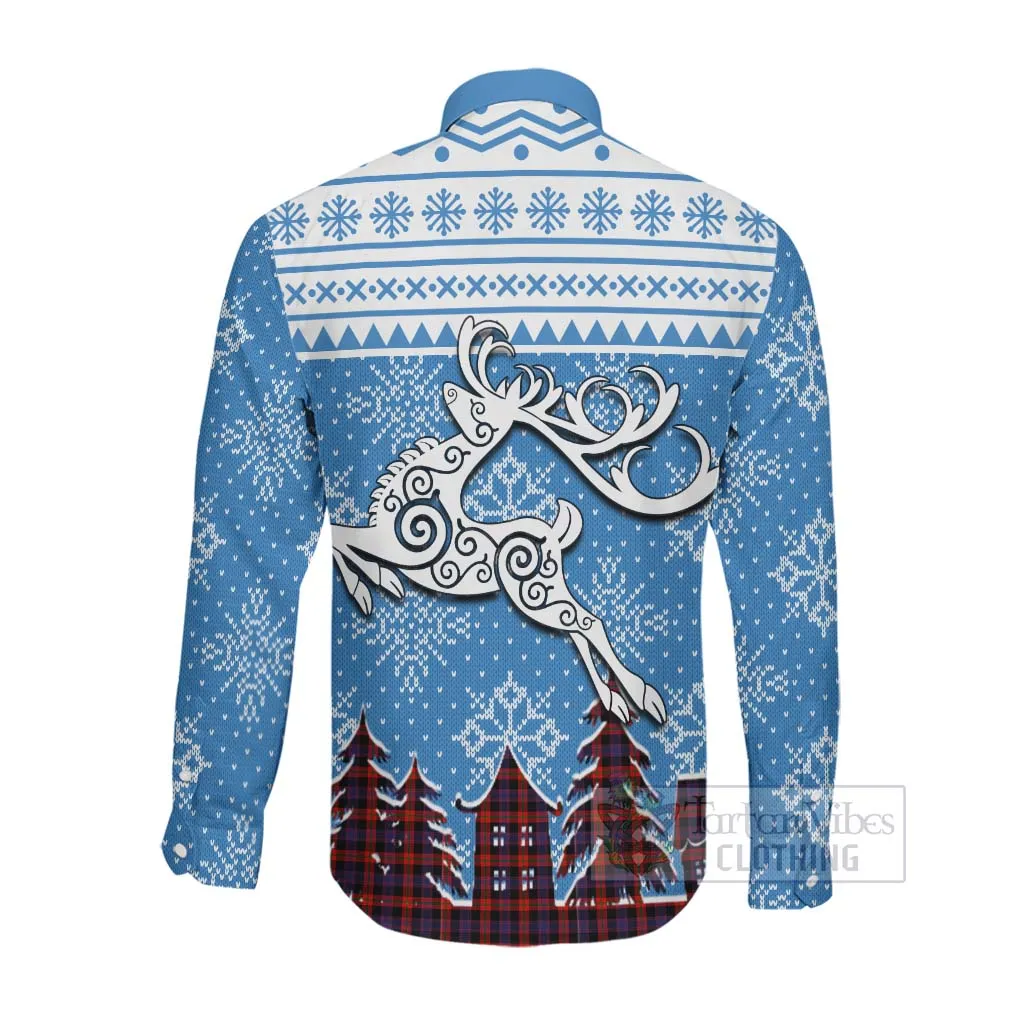 Brown (Broun) Clan Christmas Long Sleeve Button Shirt Celtic Reindeer Style