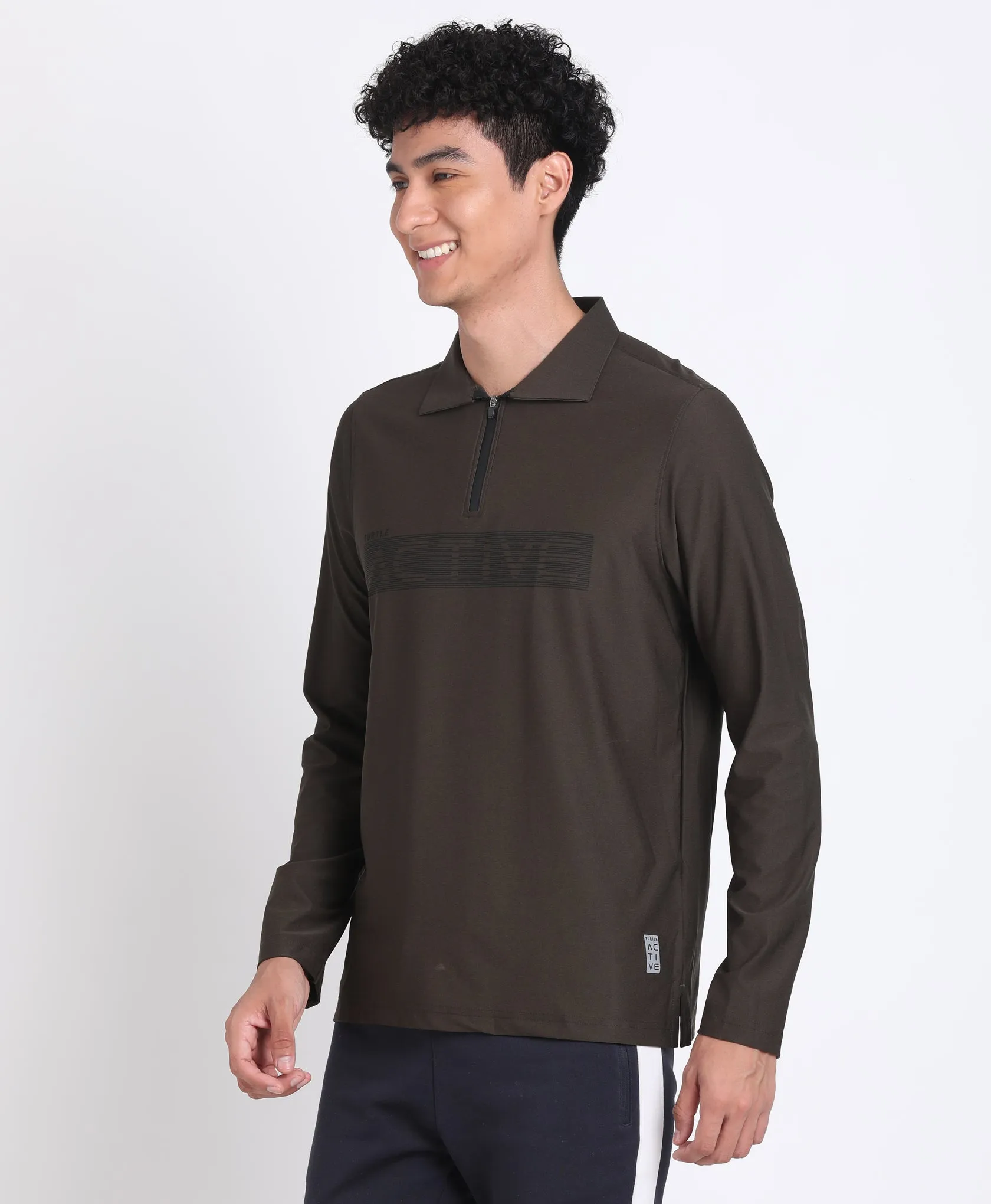 Brown Full Sleeve Polo T-Shirt for Men