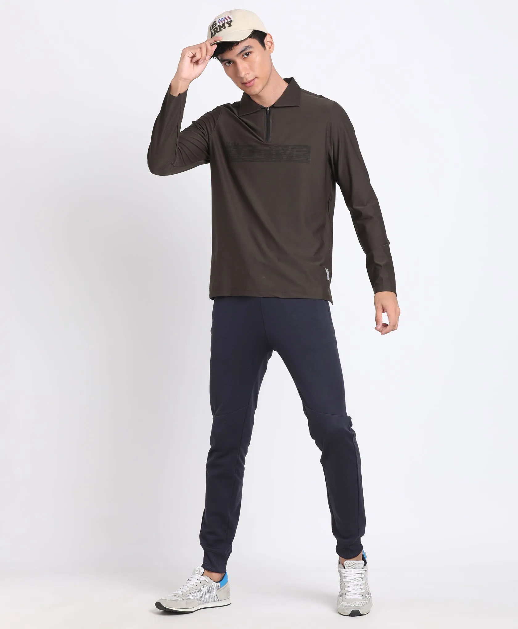 Brown Full Sleeve Polo T-Shirt for Men