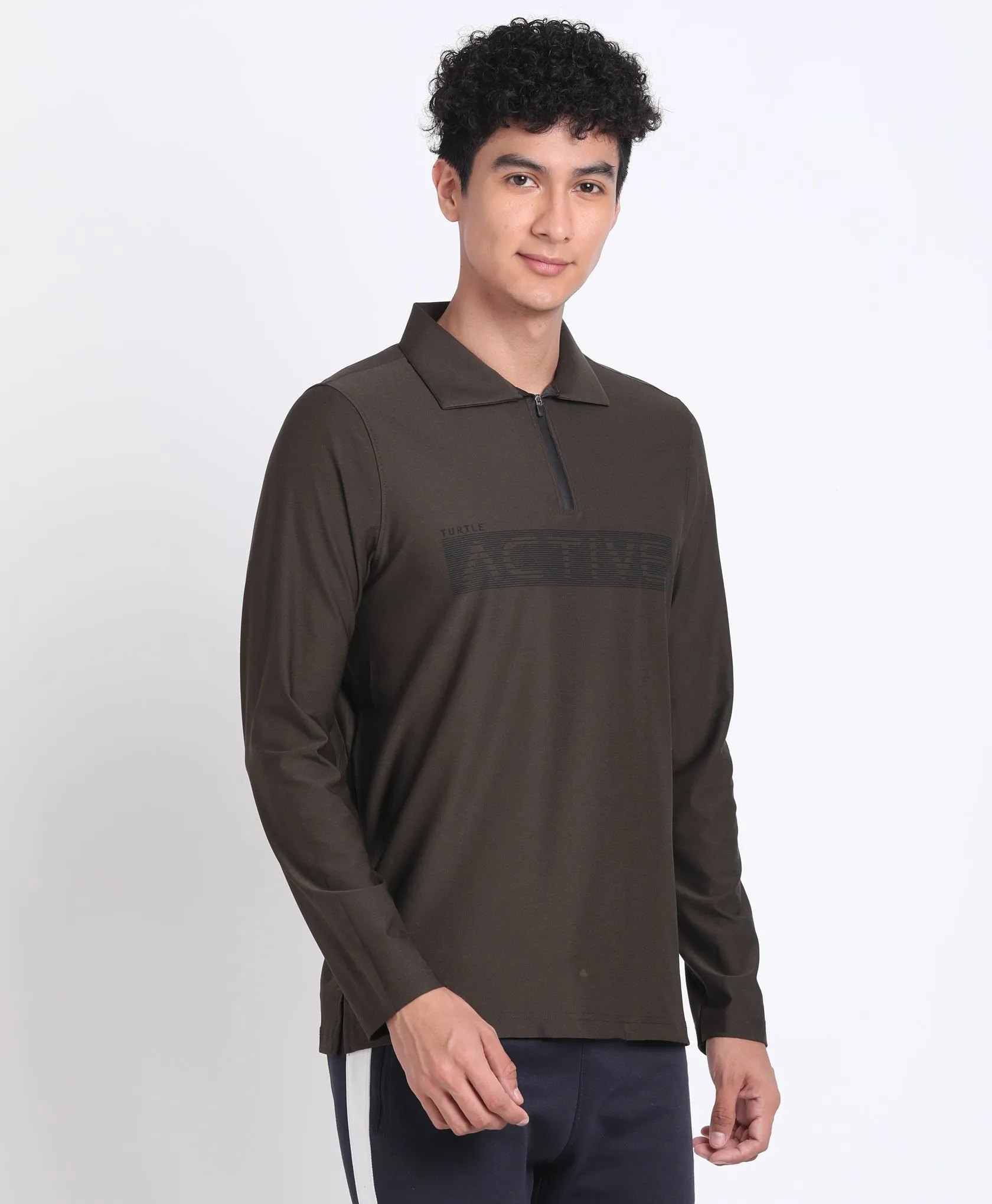 Brown Full Sleeve Polo T-Shirt for Men