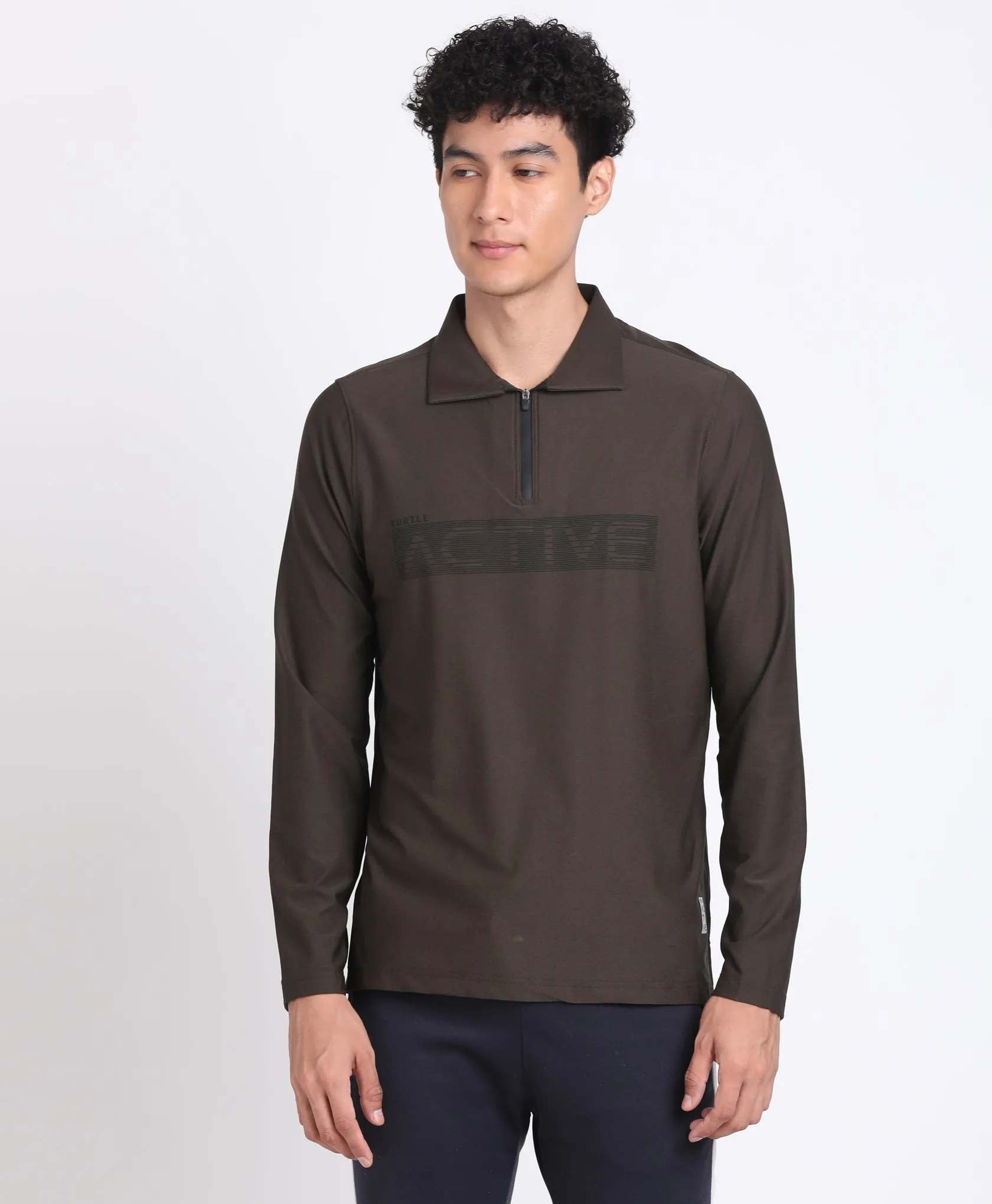 Brown Full Sleeve Polo T-Shirt for Men