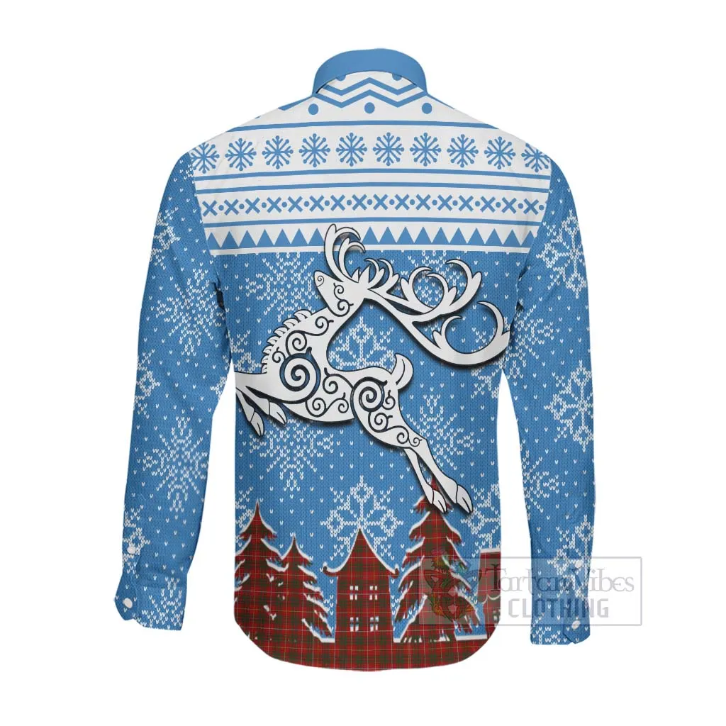 Bruce Clan Christmas Long Sleeve Button Shirt Celtic Reindeer Style