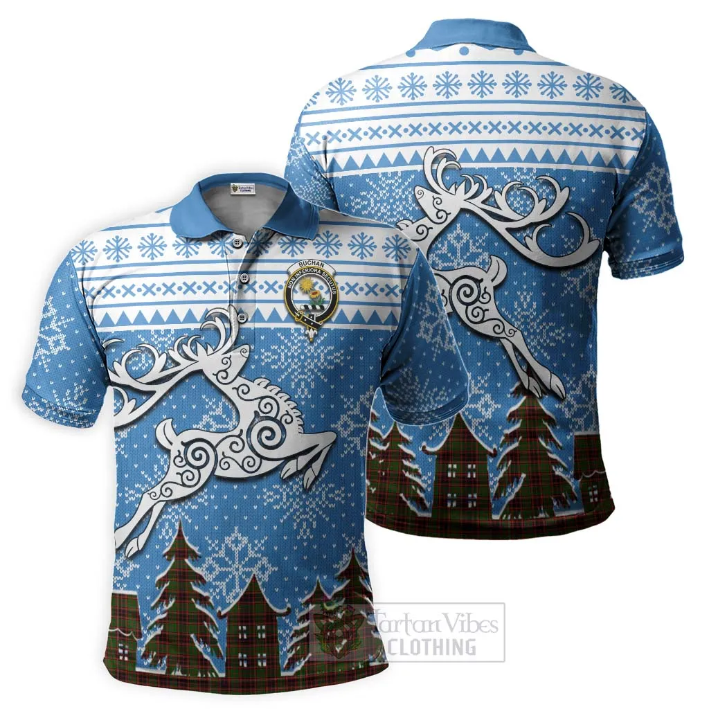 Buchan Clan Christmas Polo Shirt Celtic Reindeer Style