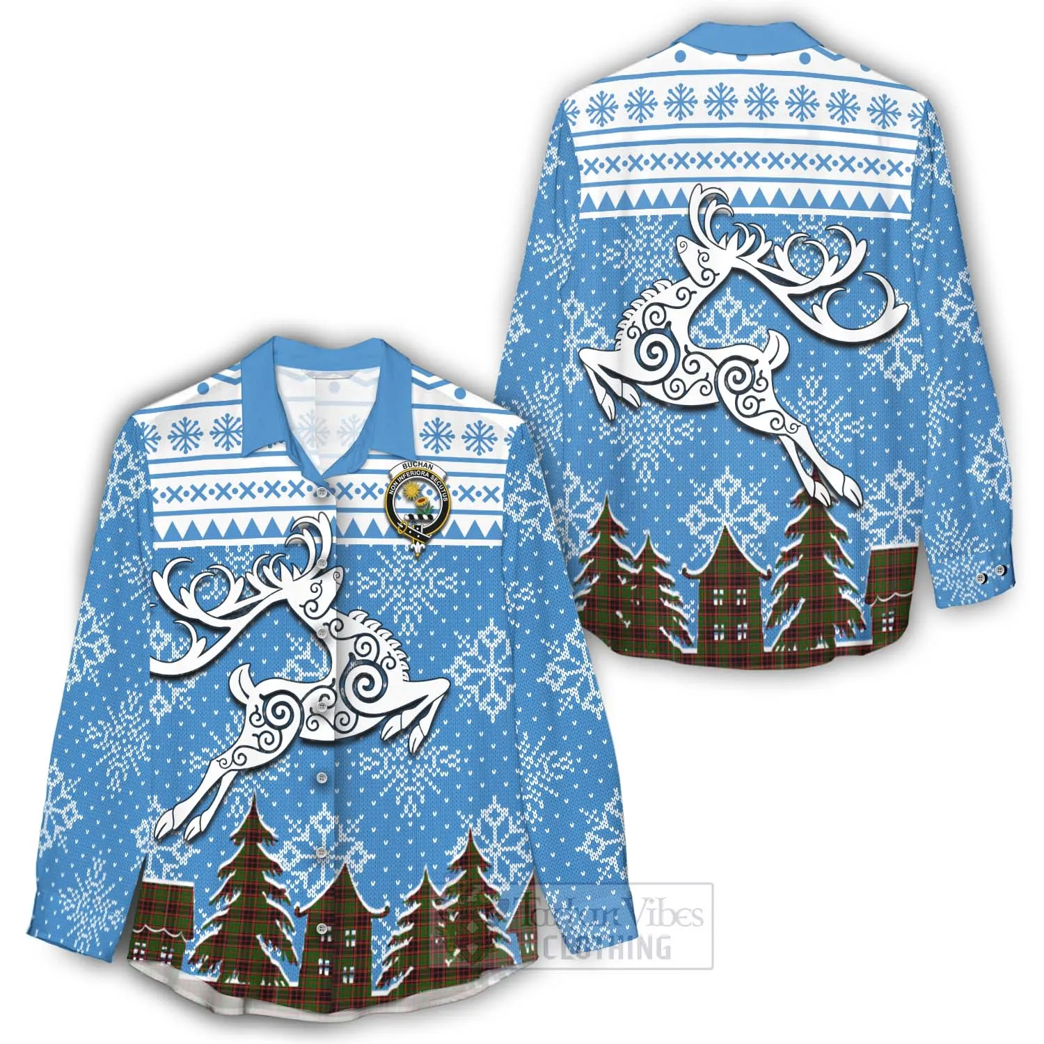 Buchan Clan Christmas Women's Casual Shirt Celtic Reindeer Style